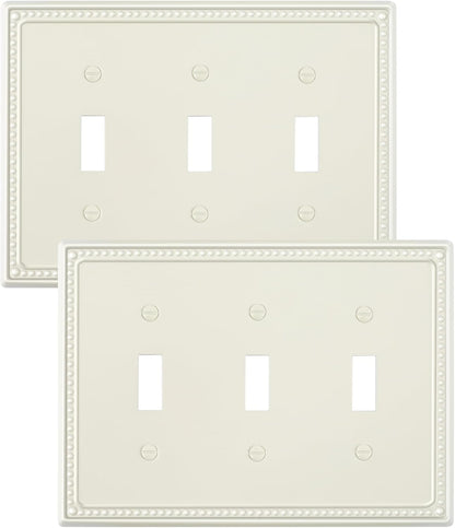 2-Pack Triple Toggle Light Switch Cover Plate, Pearls Decorative Switch Plate Covers, Light Almond