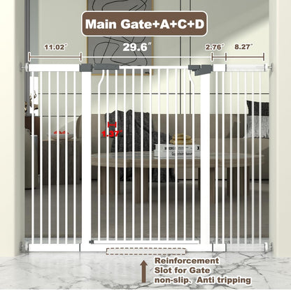 41" Extra Tall Cat Gate for Doorway, 49.2-54.7 Metal Pet Baby Safe Gate, Extra Wide Pressure