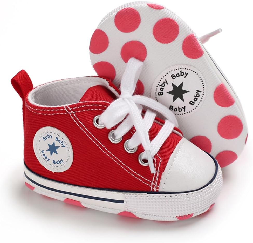 Unisex Baby Girls Boys Canvas High-top Shoes, Newborn Infant Anti-Slip Soft Sole Frist Walking