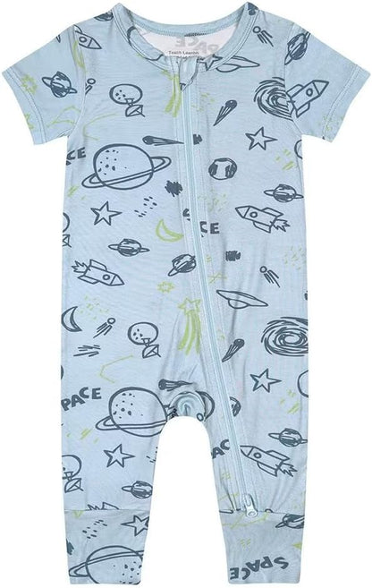Teach Leanbh Toddler Unisex Baby Bamboo Viscose Pajamas 2 Way Zipper Short Sleeve Footless Romper