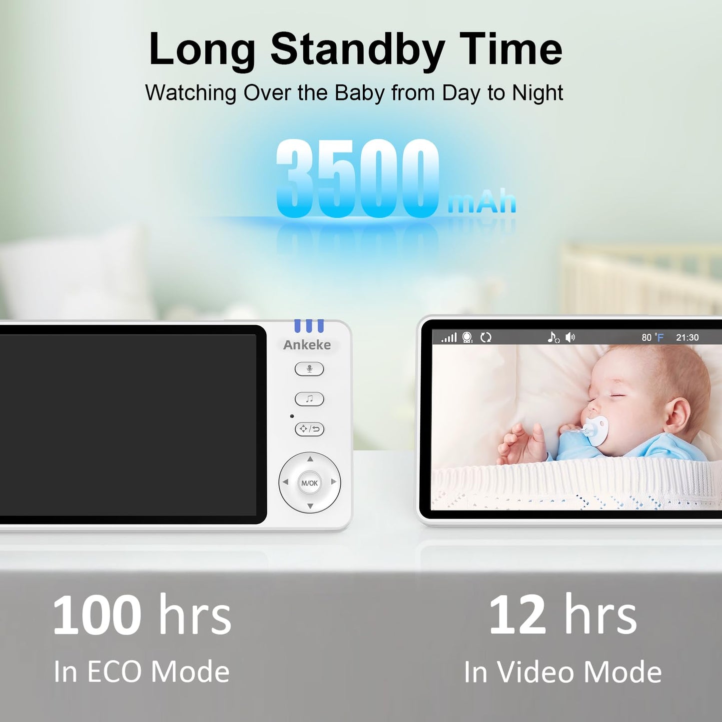 AnKeKe Baby Monitor with Camera and Audio, No WiFi Baby Monitor with 5" 720P HD Screen, 100-Hour