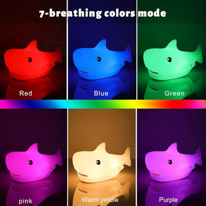 LOVERUIS Shark Night Light for Children, 7 Color Changing LED Portable Touch Baby Lamp, USB