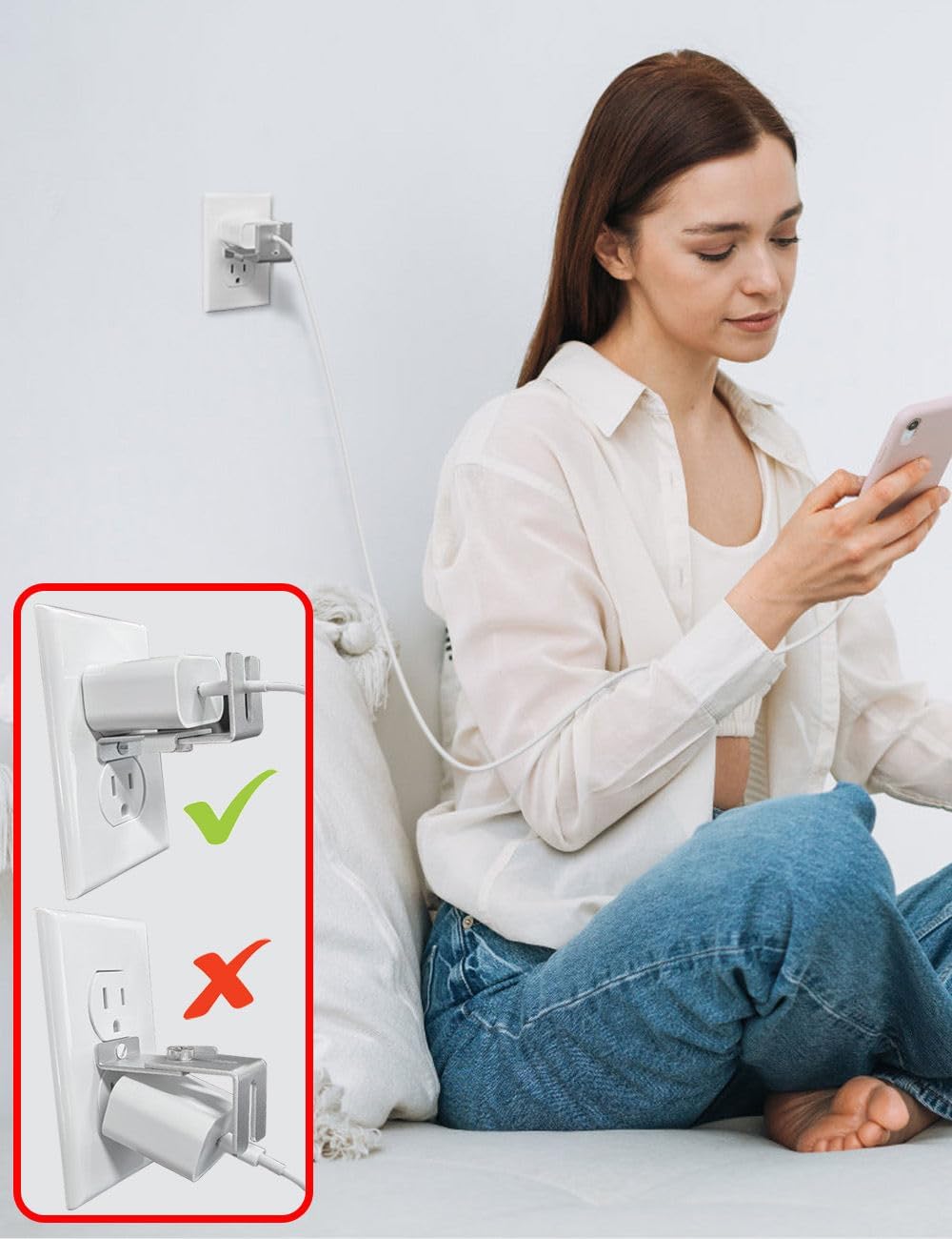 Charger Lock to Outlet, ILIVABLE Adjustable Metal Outlet Lock, Firmly Secures Power Plug from