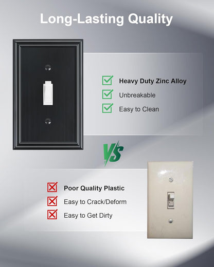 4-Pack Single Toggle Light Switch Cover Plate, Durable Solid Zinc Alloy Decorative Switch Plate