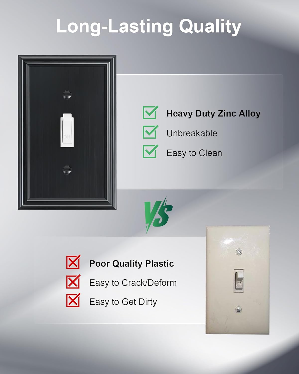 2-Pack Single Toggle Light Switch Cover Plate, Durable Solid Zinc Alloy Decorative Switch Plate