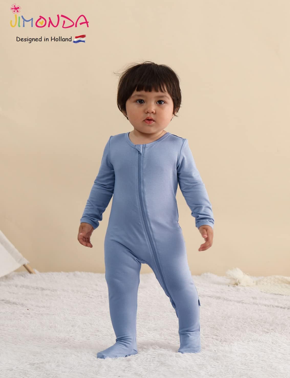 Jimonda Baby Boy Romper 4-Pack - Bamboo Zip-Up Pajamas for 0-24 Months,Unisex Footed