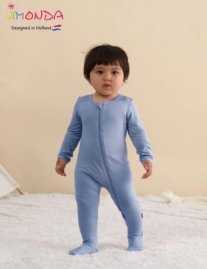 Jimonda Baby Boy Romper 4-Pack - Bamboo Zip-Up Pajamas for 0-24 Months,Unisex Footed