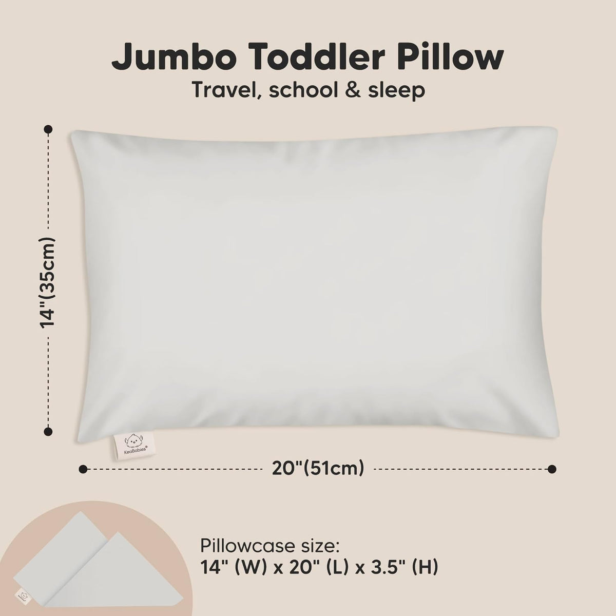 KeaBabies Toddler Pillow with Pillowcase, Jumbo 14X20 - Soft Organic Cotton Toddler Pillows for