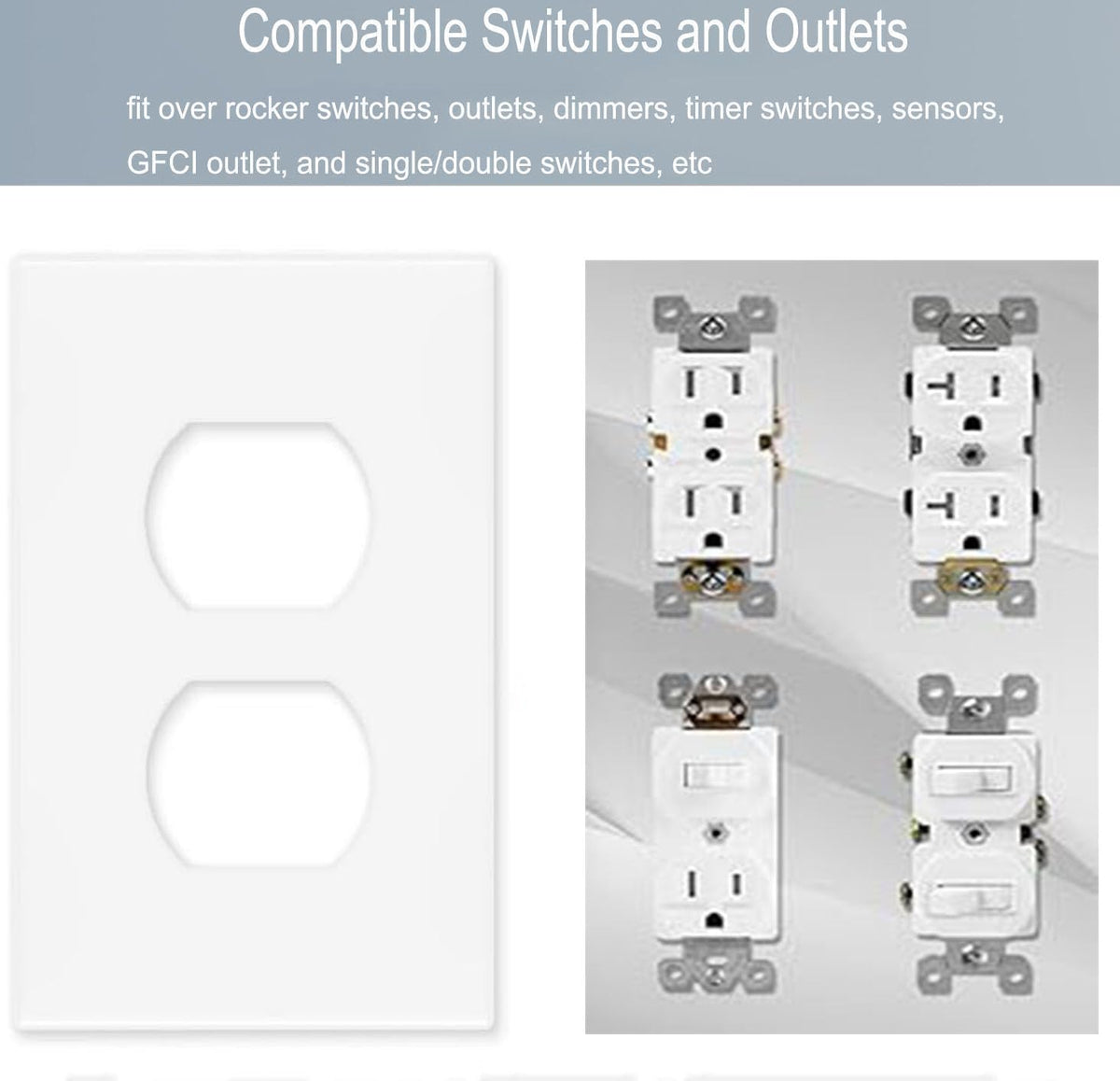 1-Gang Screwless Duplex Wall Plate Cover Single Switch Outlet Electrical Faceplate for Light