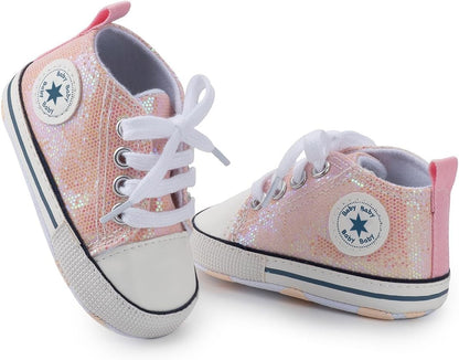 Unisex Baby Girls Boys Canvas High-top Shoes, Newborn Infant Anti-Slip Soft Sole Frist Walking