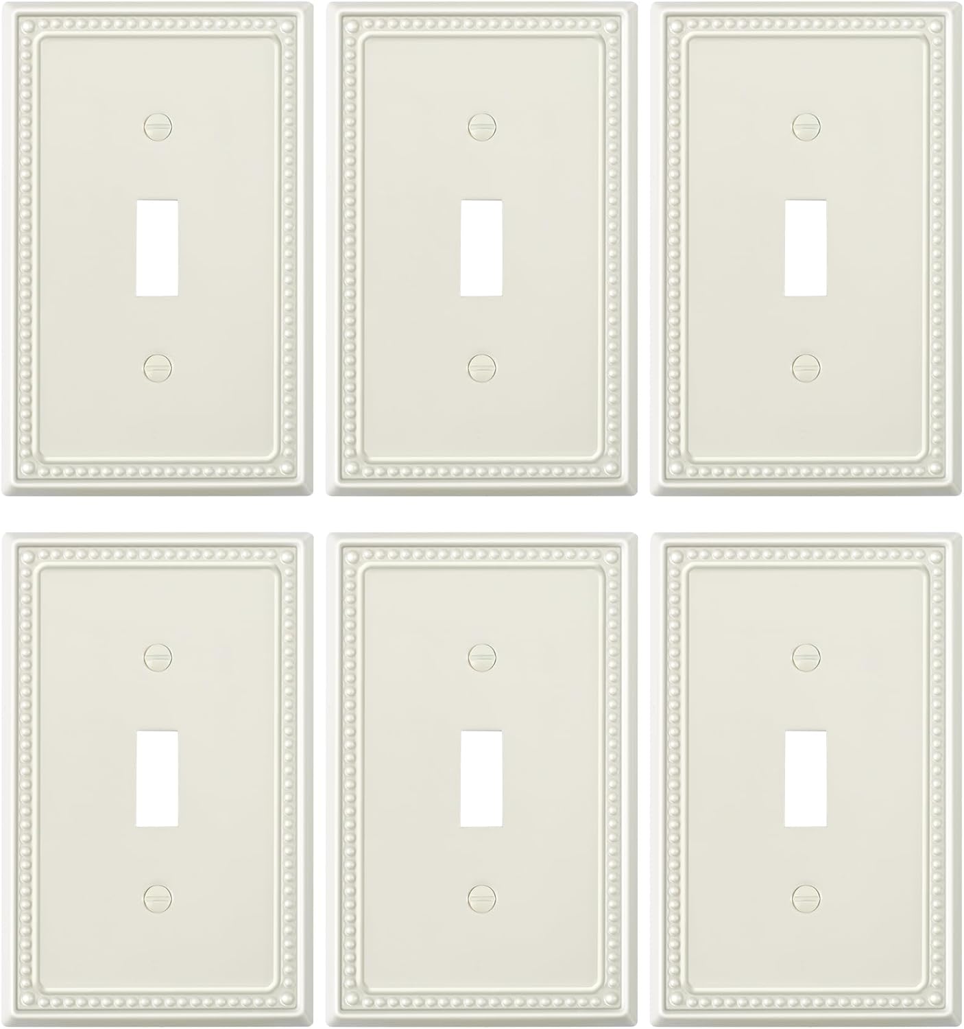 6-Pack Single Toggle Light Switch Cover Plate, Pearls Decorative Switch Plate Covers, Light Almond
