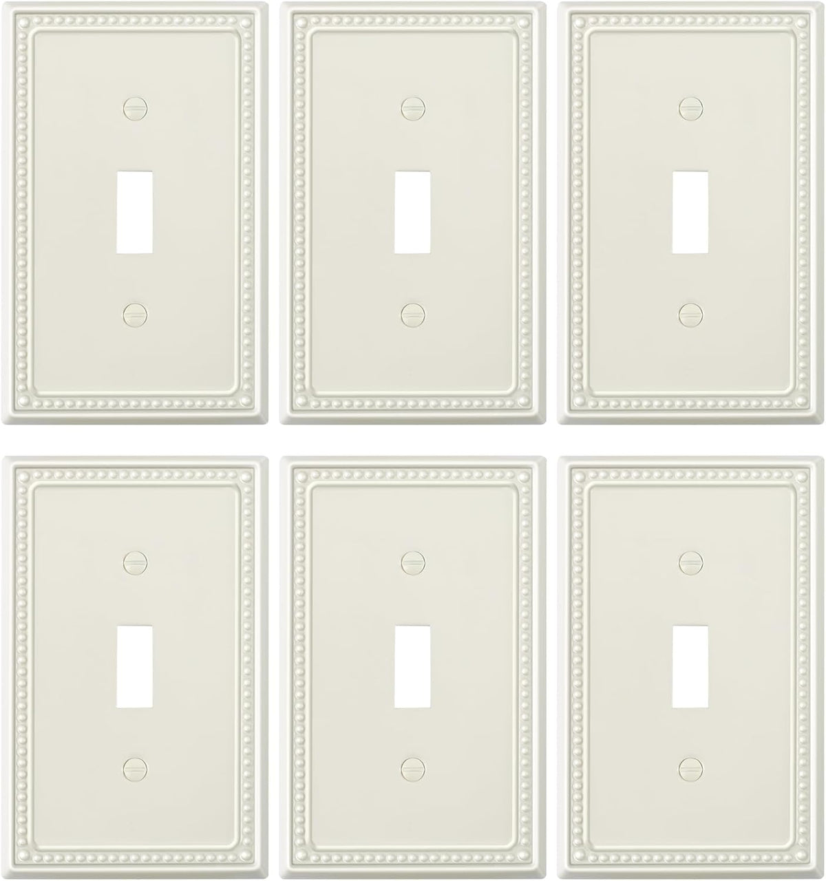 6-Pack Single Toggle Light Switch Cover Plate, Pearls Decorative Switch Plate Covers, Light Almond