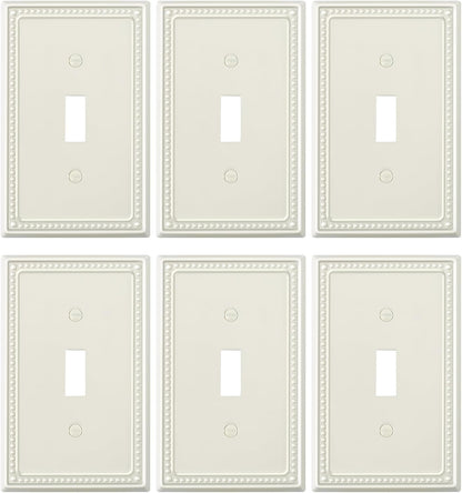 6-Pack Single Toggle Light Switch Cover Plate, Pearls Decorative Switch Plate Covers, Light Almond