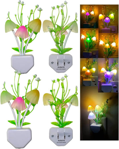 AUSAYE 4 Pack Plug in Night Light, Color Changing Mushroom Light LED Nightlights with Smart Dusk to