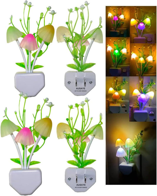 AUSAYE 4 Pack Plug in Night Light, Color Changing Mushroom Light LED Nightlights with Smart Dusk to