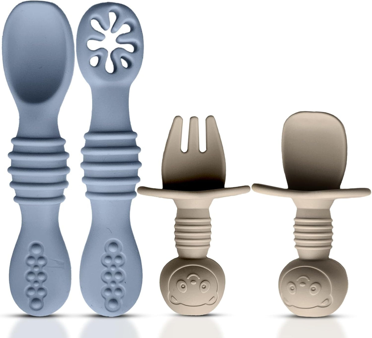 4pc Silicone Baby Spoons Self Feeding Baby Utensils 6-12 Months - 3 Baby Spoon - 1 Baby Fork