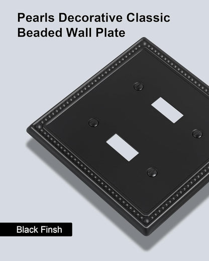 2-Pack Double Toggle Light Switch Cover Plate, Black Pearls Decorative Dual Switch Plate Covers, 2