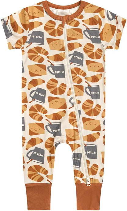 Teach Leanbh Toddler Unisex Baby Bamboo Viscose Pajamas 2 Way Zipper Short Sleeve Footless Romper