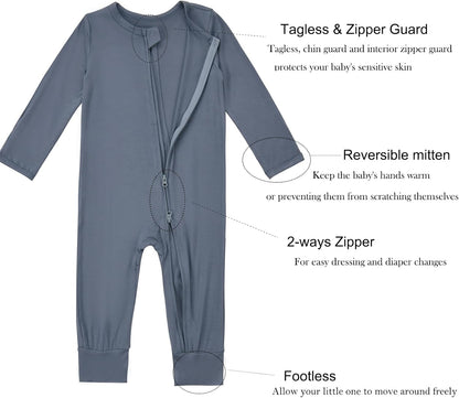 Aablexema Baby Footless Pajamas Zipper with Mitten, Rayon from Bamboo, Infant Long Sleeve Romper Pjs