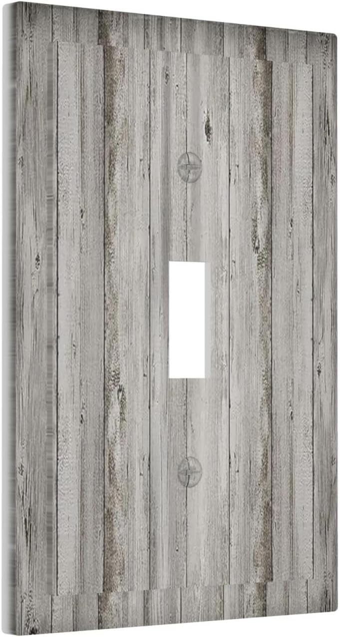 Decorative Light Switch Cover Farmhouse Rustic Grey Barn Door Wood 1 Gang Single Toggle Device