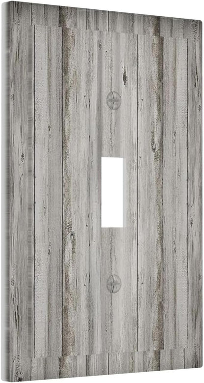 Decorative Light Switch Cover Farmhouse Rustic Grey Barn Door Wood 1 Gang Single Toggle Device