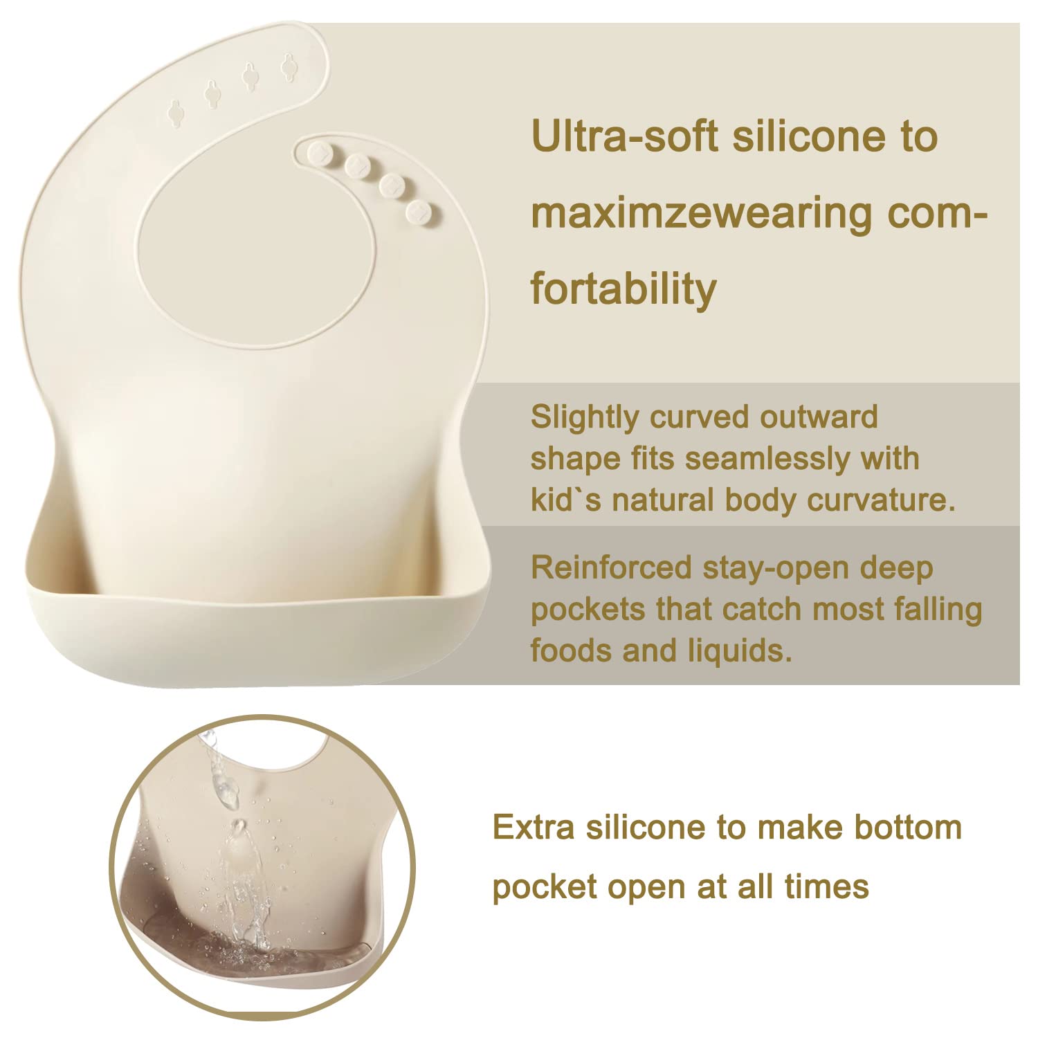 PandaEar Set of 3 Silicone Baby Bibs, Waterproof Soft Adjustable Bibs for Babies Toddlers 10-72