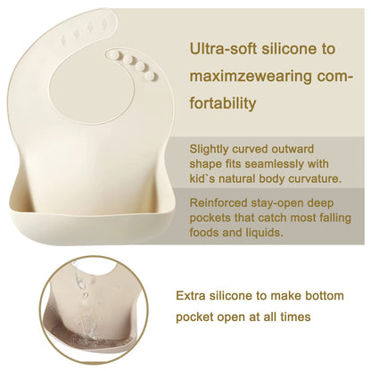 PandaEar Set of 3 Silicone Baby Bibs, Waterproof Soft Adjustable Bibs for Babies Toddlers 10-72