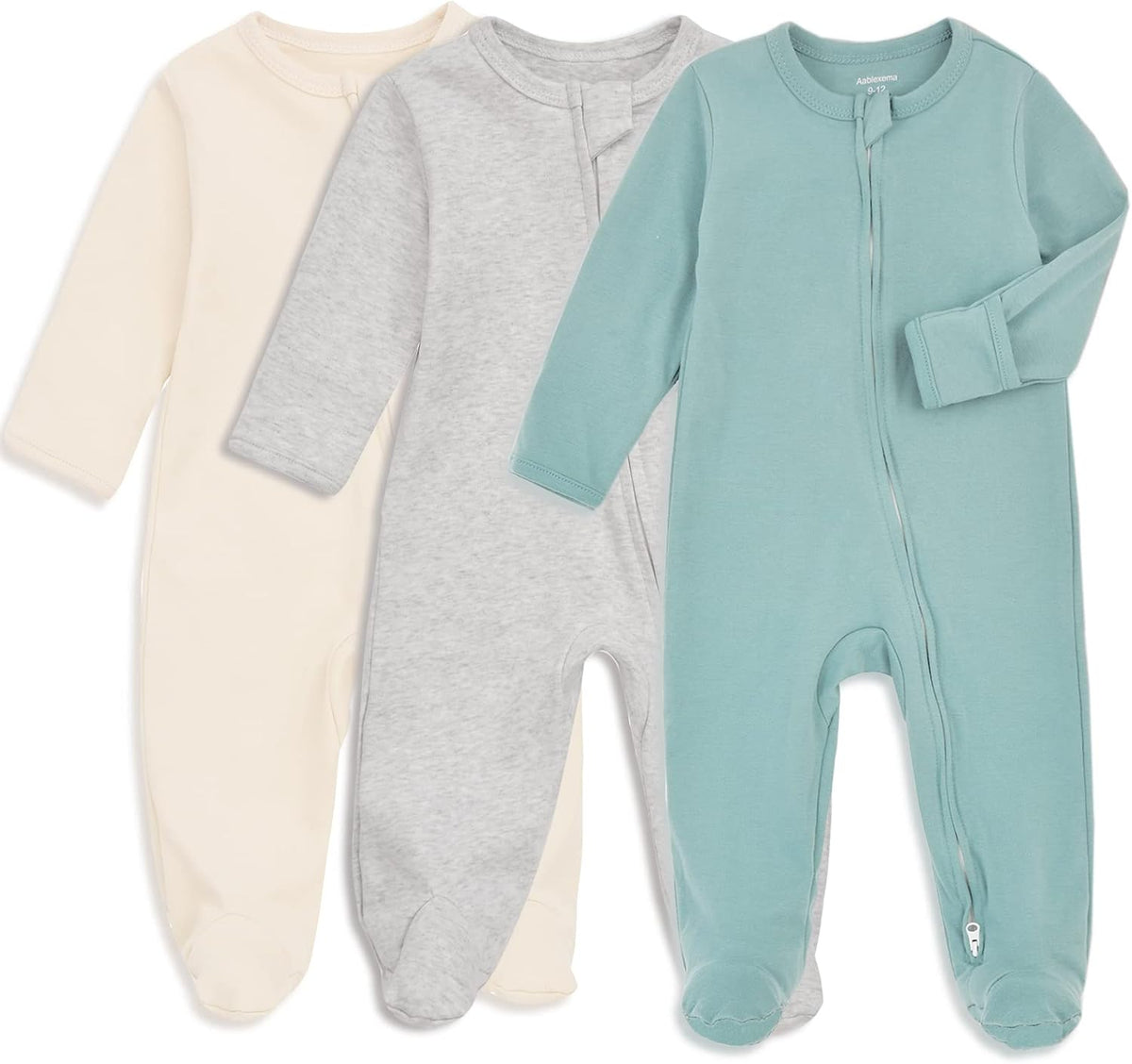 Aablexema Baby Footie Pajama with Mitten Cuffs, Double Zipper Infant Cotton clothes Sleeper Pjs