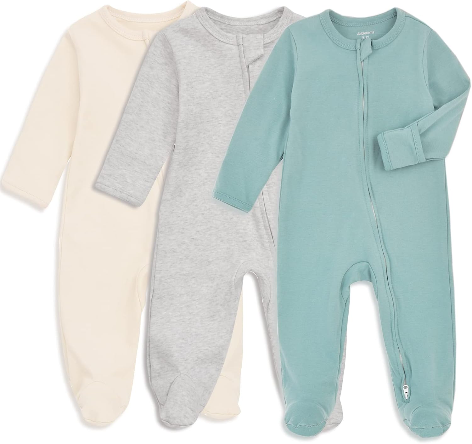 Aablexema Baby Footie Pajama with Mitten Cuffs, Double Zipper Infant Cotton clothes Sleeper Pjs