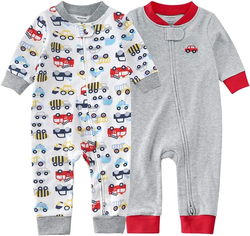 Teach Leanbh Baby 2-Pack Footless Pajamas Cotton Long Sleeve Printing 2 Way Zipper Romper Jumpsuit