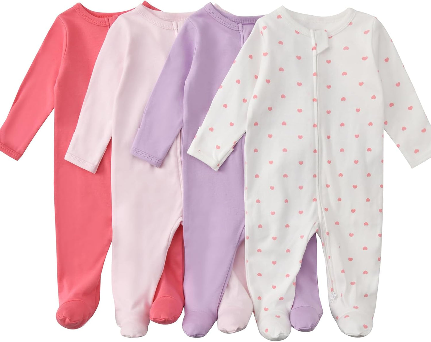 Aablexema Baby Footed Pajamas with Mitten Cuffs Zipper 4-Pack Infant Newborn Cotton Long Sleeve