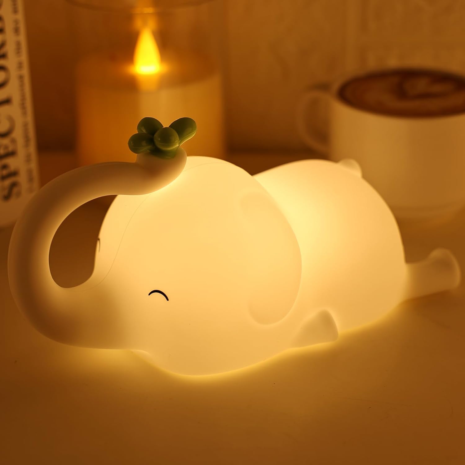 Silicone Elephant Night Light for Kids - 3-Level Dimmable & Rechargeable LED Lamp, Touch Control