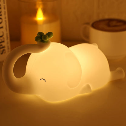 Silicone Elephant Night Light for Kids - 3-Level Dimmable & Rechargeable LED Lamp, Touch Control