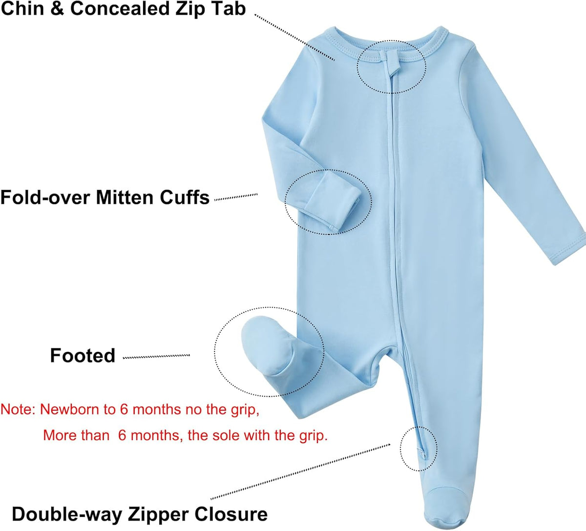 Aablexema Baby Footed Pajamas with Mitten Cuffs Zipper 4-Pack Infant Newborn Cotton Long Sleeve
