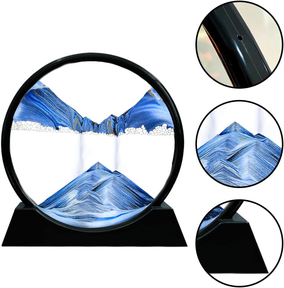 Aoderun Moving Sand Art Picture Round Glass 3D Deep Sea Sandscape in Motion Display Flowing Sand