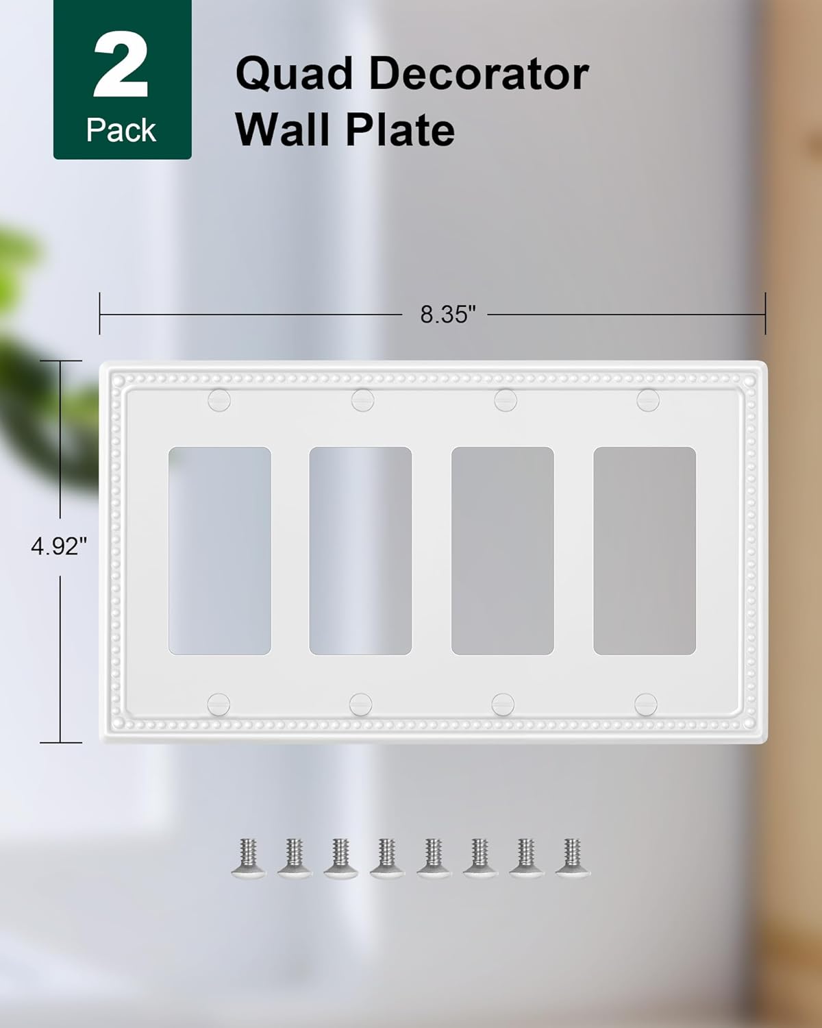 2-Pack Quad Decorator Outlet Cover Plate, Pure White Pearls Decorative Switch Plates and Outlet