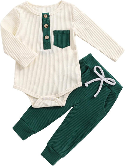 fhutpw Baby Boy Clothes 3 6 12 18 Months Ribbed Knitted Long Sleeve Romper and Pants Sets Newborn