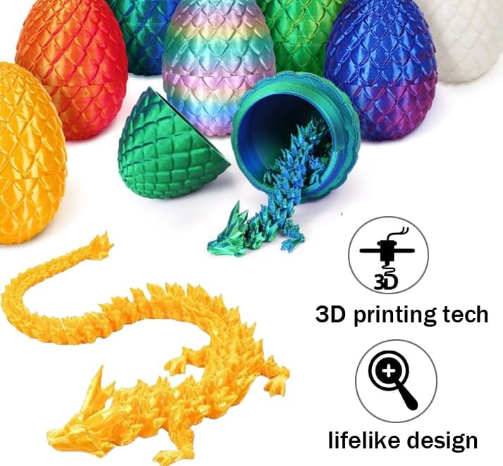 Cessfle 3D Printed Dragon in Egg, Crystal Dragon Eggs with Dragon Inside, Full Articulated Dragon