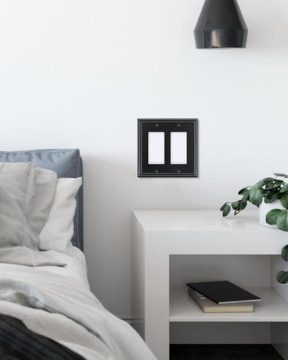 2-Pack Decorative Double Decorator Outlet Cover Plate, Durable Zinc Alloy Black Wall Plates for