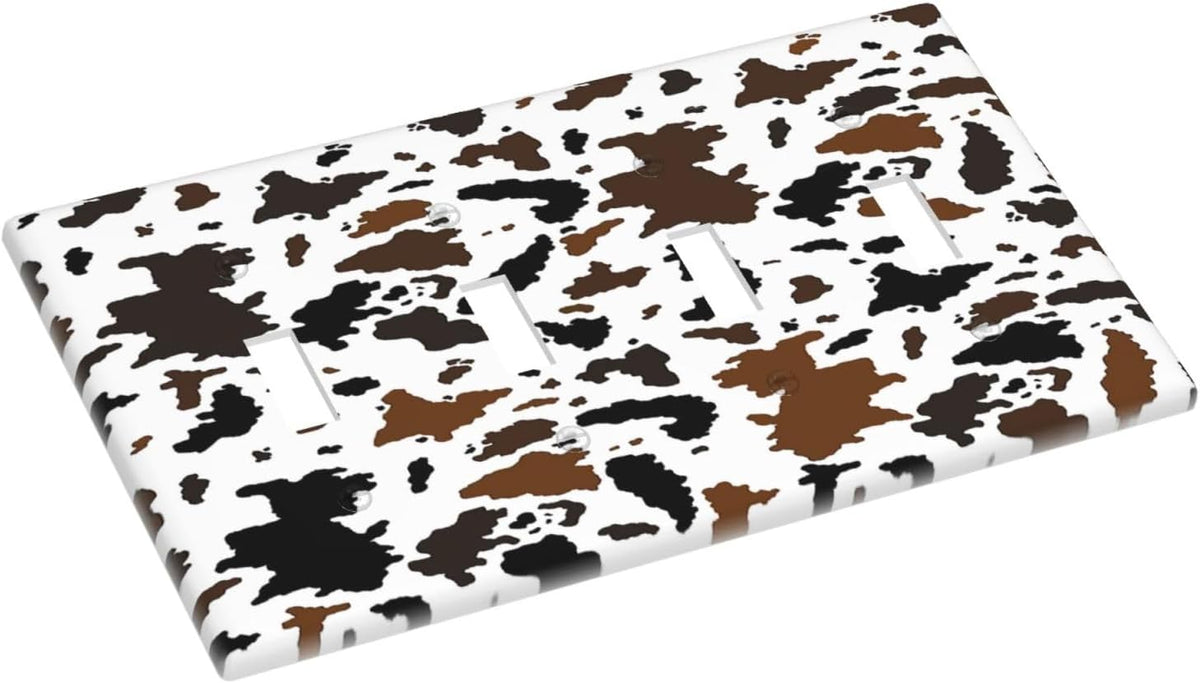Light Switch Covers Rustic Cowhide Highland Cow Milk Cow Quad Toggle Electrical Faceplate 4 Gang