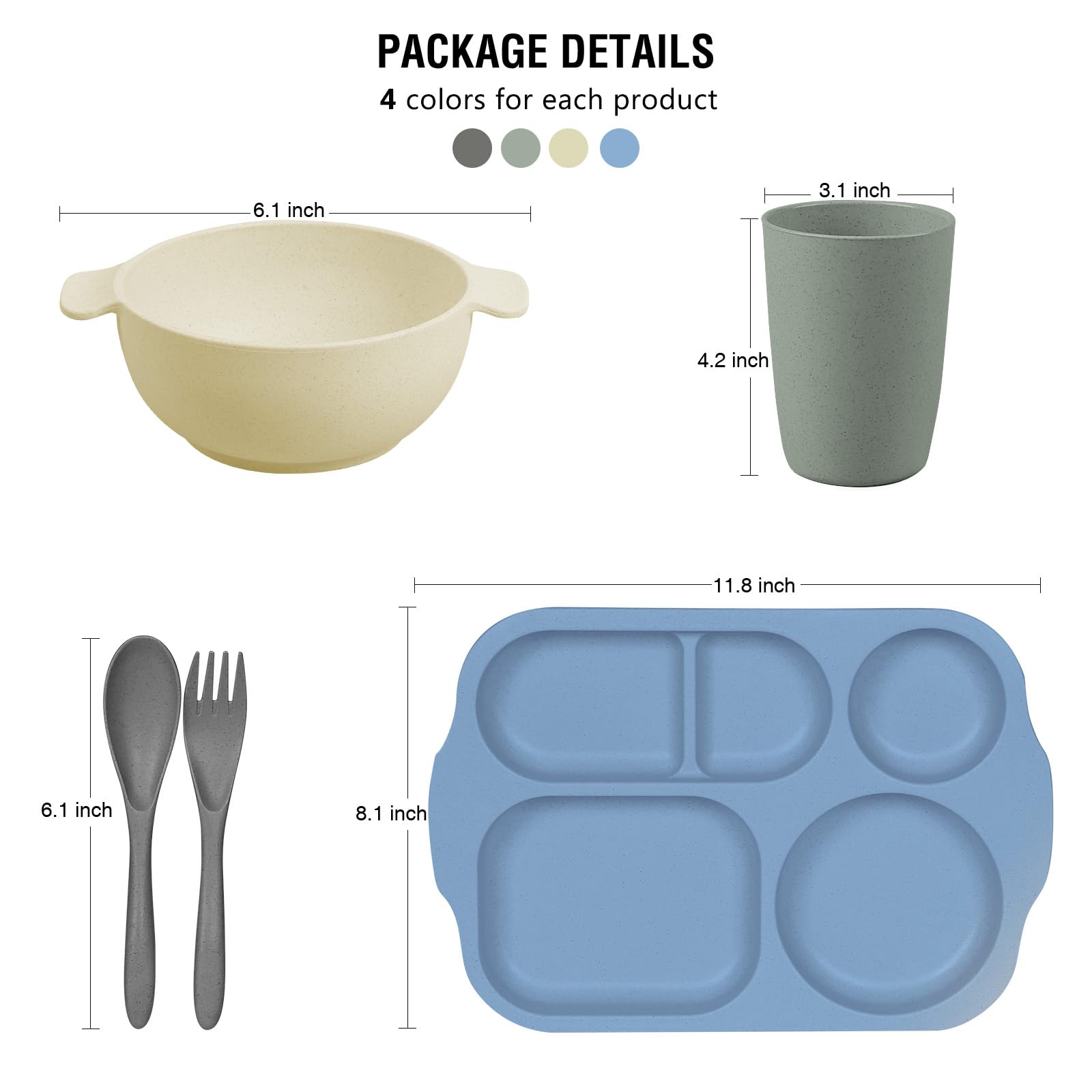 shopwithgreen Wheat Straw Dinnerware Cutlery Set, 20 PCS Kids Toddlers Divided Plates and Bowls