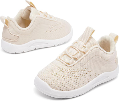 MORENDL Toddler Slip On Sneakers Baby Walking Shoes Non-Slip Breathable Unisex Pink Mesh Lace-Up