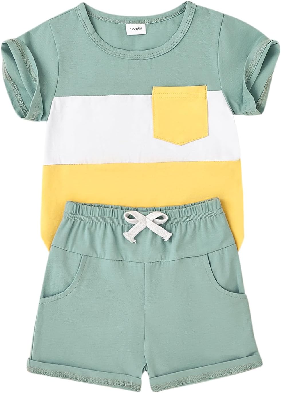 Baby Boy Clothes Toddler Boy Summer Outfits Short Sleeve Patchwork Top T-shirt & Pocket Pant Set 2