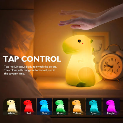 LED Dinosaur Night Light for Kids, Touch Sensor Silicone 7 Colors Room Decor for Boys Girls