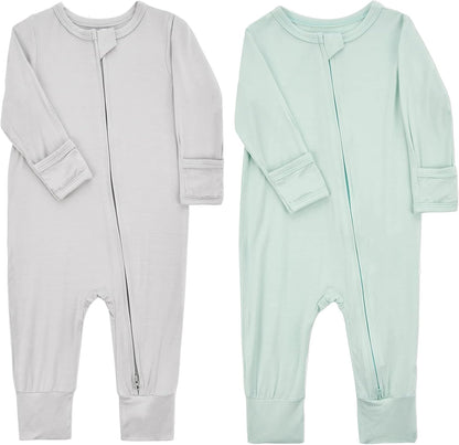 Aablexema Baby Footless Pajamas Zipper with Mitten, Rayon from Bamboo, Infant Long Sleeve Romper Pjs