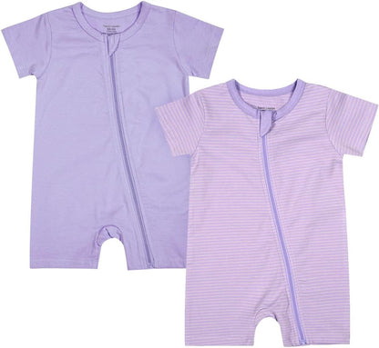 Teach Leanbh Baby Boys or Girls 2 Pack Pajamas Cotton Short Sleeve Zipper Romper Jumpsuits Sleep