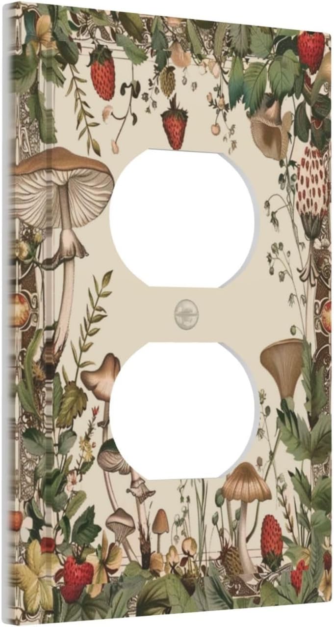 Decorative Outlet Covers Rustic Mushroom Garden Red Strawberry 1 Gang Duplex Light Switch Cover