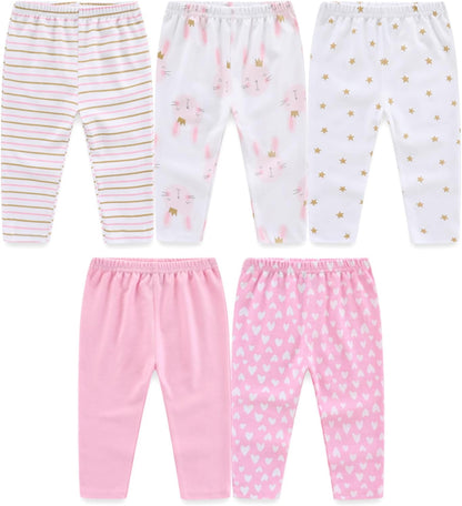 Unisex Baby Boy Girl Pants Sets Cotton Soft Infants Bottoms Casual 5 Pack 0-12 Month Babies'