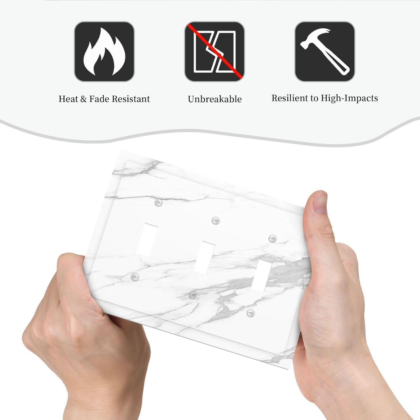 Decorative Switch Plates Modern White Gray Marble 3 Gang Wall Plate Triple Toggle Light Switch