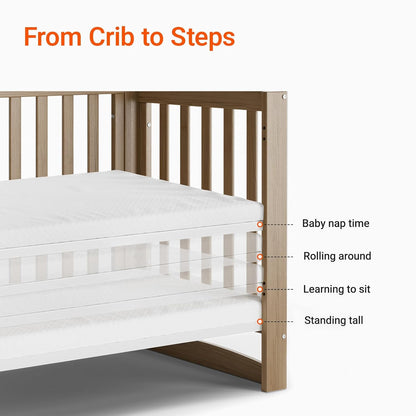 EvoNest Baby Crib, 11 in 1 Convertible Mini Crib with Wheels, 100% New Zealand Wood Growing Bed, 4